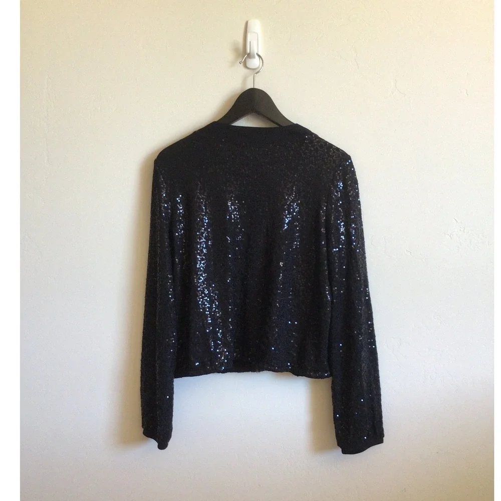 Kensie Women's Black Sequin Full Zip Bomber Jacket Size M - Picture 4 of 7